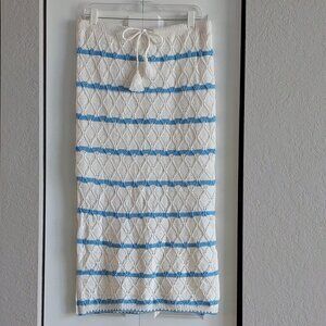 Juniors' Freshman Blue & White Stripe Coastal Maxi Sweater Skirt Size XL